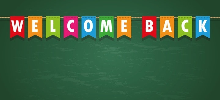 welcome back banner in rainbow colors