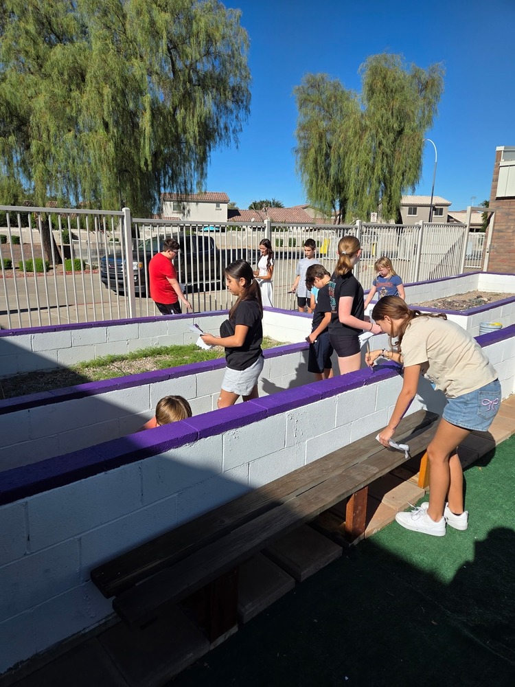 Students working on the courtyard.