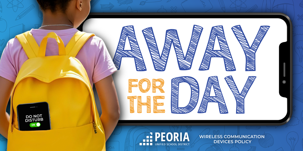 Graphic that shows a cell phone and says, "Away for the Day"