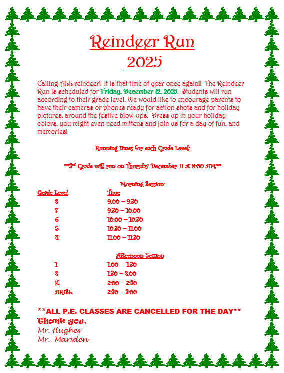 Reindeer Run Schedule 