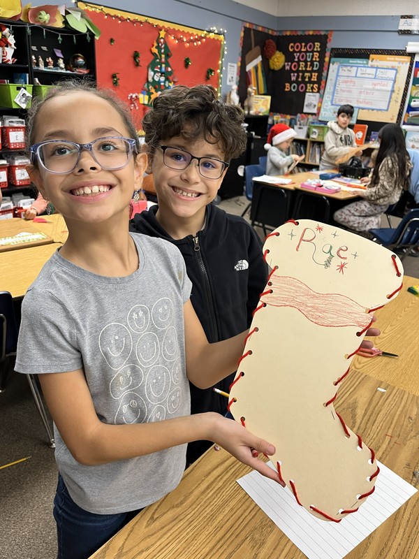 students designing stockings 