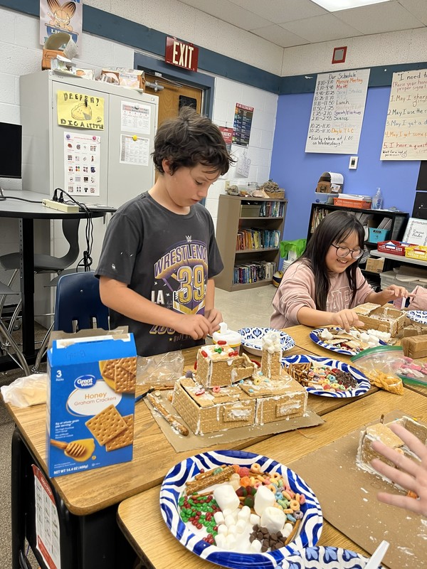 students designing graham cracker houses