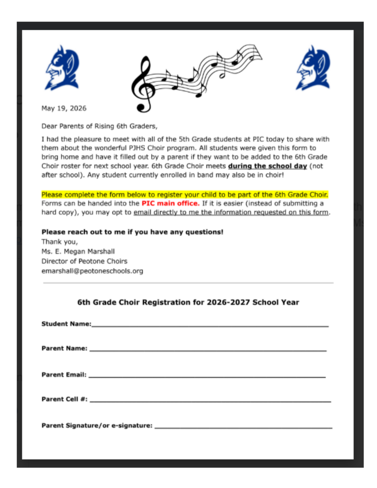 6th Grade Choir Sign Ups