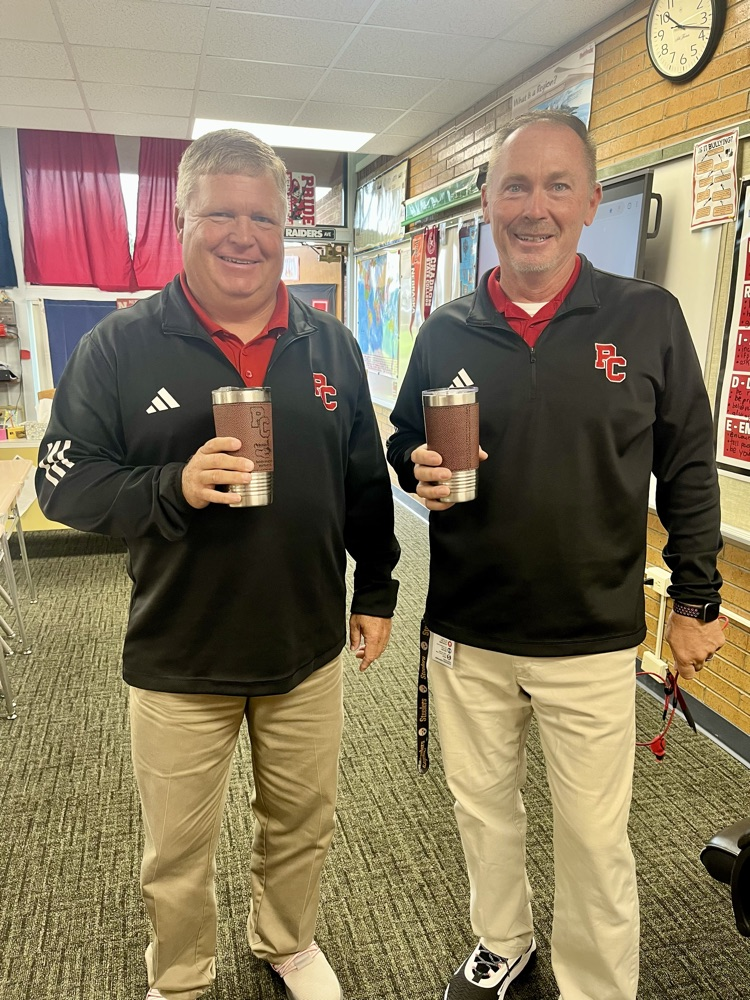 Great minds think alike. If you start showing up to work looking like twins…it might indicate that you’ve taught and coached together for a couple of decades. Mr. Snyder and Mr. Hite and have been longtime fixtures at PCS! #plainsmenpride