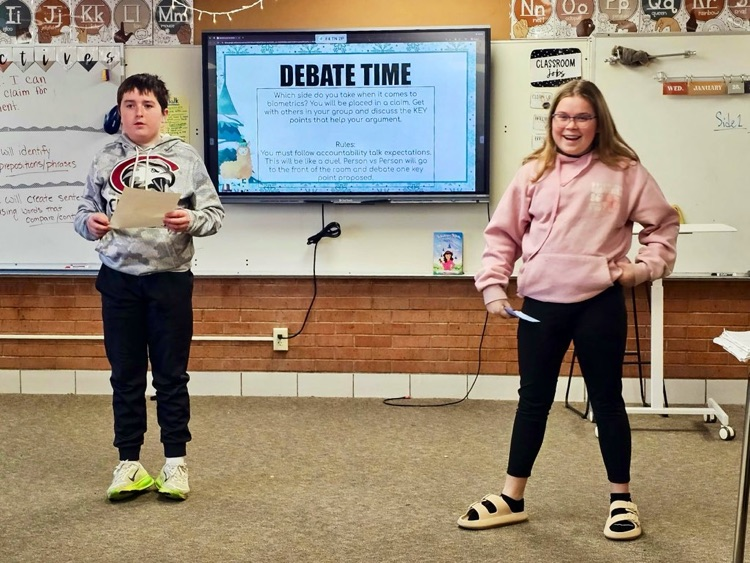 6th Grade ELA: Mrs. Armstrong’s students have been reading about biometrics. Today they held a mini debate to address varying positions regarding the help/harm of biometric data. 🗣️ #publicspeaking #debate