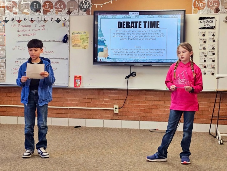 6th Grade ELA: Mrs. Armstrong’s students have been reading about biometrics. Today they held a mini debate to address varying positions regarding the help/harm of biometric data. 🗣️ #publicspeaking #debate