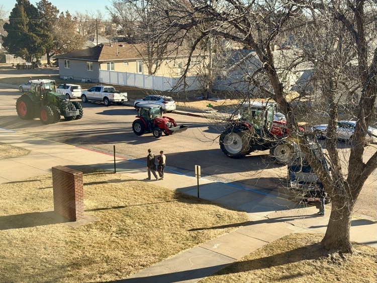 The annual “Drive Your Tractor to School Day” for National FFA Week is alive and well at Perkins County! 🌱#IBelieveInTheFutureOfAgriculture 🌾#FFA 🚜#plainsmenpride