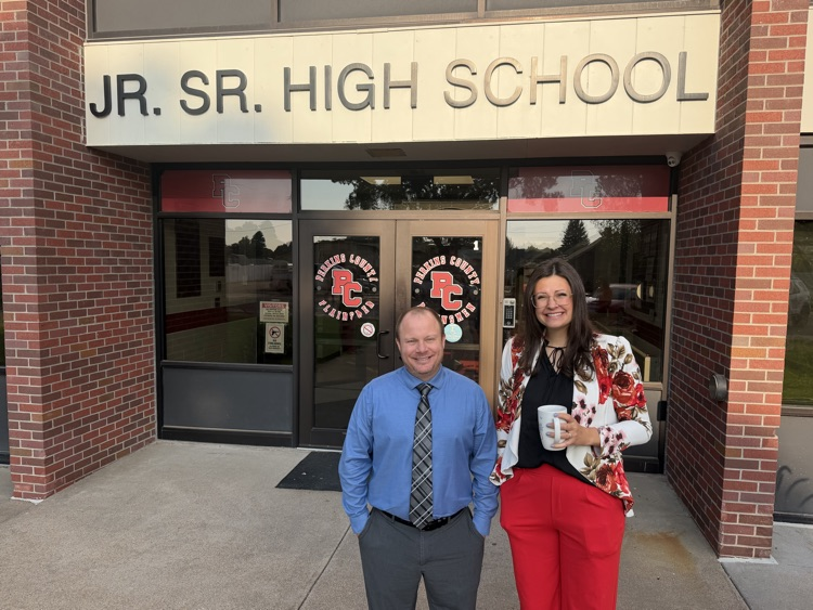 Mr. Jones, Superintendent, and Mrs. Sudbeck, Jr/Sr HS Principal, are on hand to greet 7-12 students as they arrive for the first day of school.   ❤️ #plainsmenpride 🖤 #ProtectYourREP 🤍 #BackToSchool