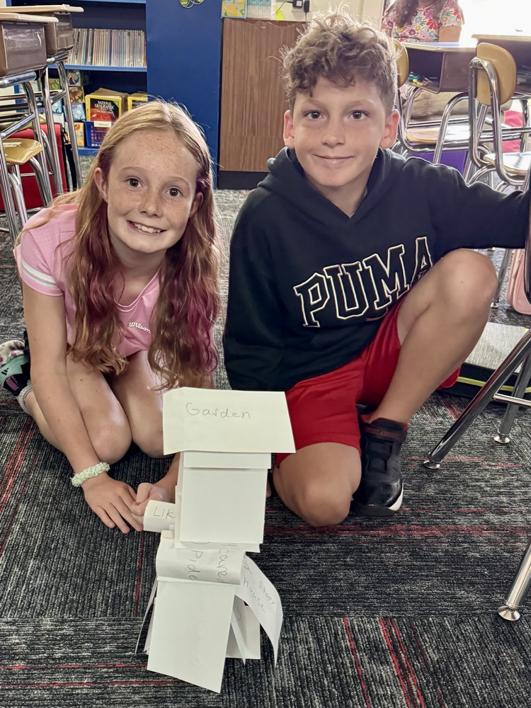 Science stem challenge. Students had to work with partners, writes similarities on notecards, and use those notecards to build the tallest tower. 