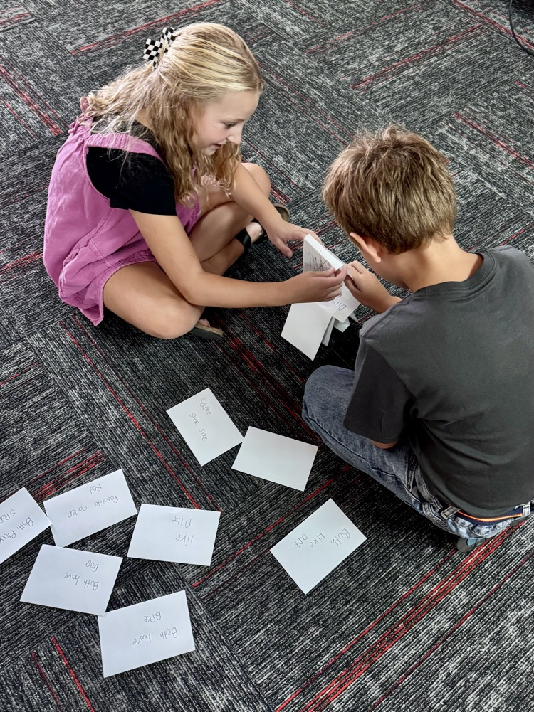Science stem challenge. Students had to work with partners, writes similarities on notecards, and use those notecards to build the tallest tower. 
