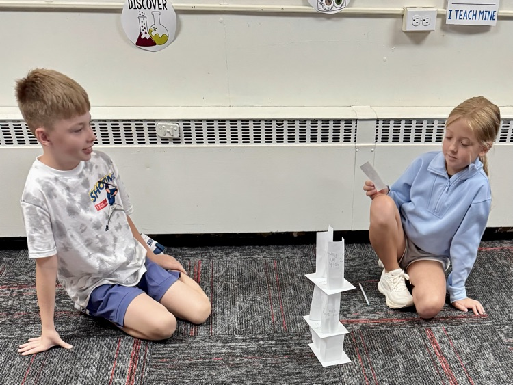 Science stem challenge. Students had to work with partners, writes similarities on notecards, and use those notecards to build the tallest tower. 