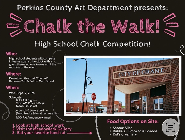 Chalk the Walk Wednesday, Sept. 9, 2026 “The Lot” - Grant, NE