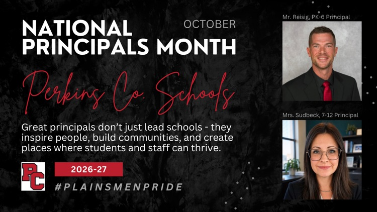 At PCS, we are blessed with some of the very best! Happy National Principals Month to Mr. Austin Reisig, PK-6 Principal, and Mrs. Tara Sudbeck, 7-12 Principal! ❤️🖤🤍 #plainsmenpride