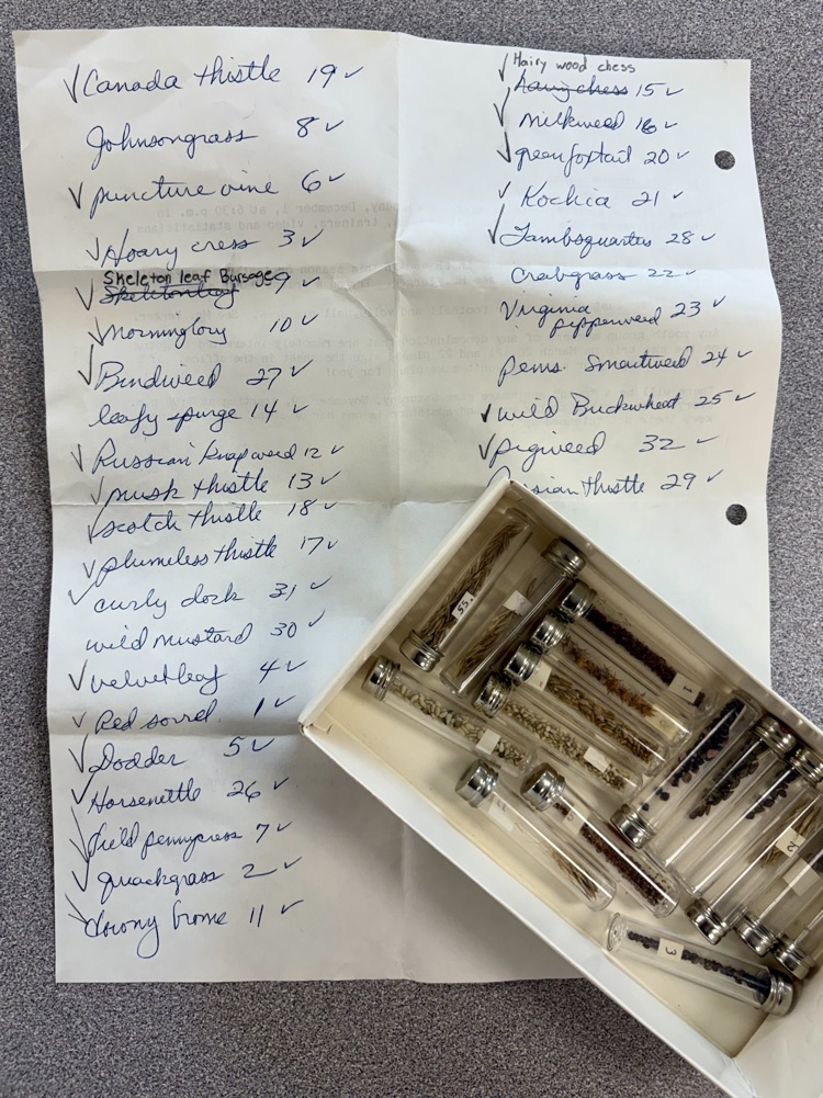 It's #WayBackWednesday, and Mr. Burge found this key to an agronomy seed ID kit (written in cursive, no less) on the back of the daily announcements dated Nov. 26, 1986!