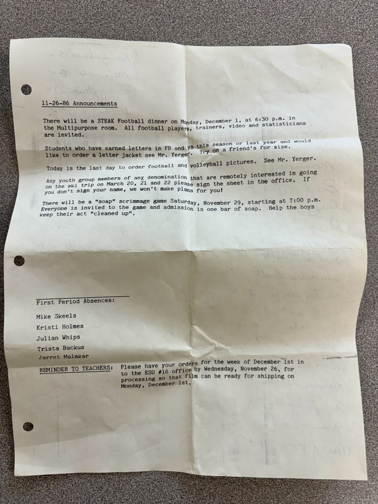 It's #WayBackWednesday, and Mr. Burge found this key to an agronomy seed ID kit (written in cursive, no less) on the back of the daily announcements dated Nov. 26, 1986!