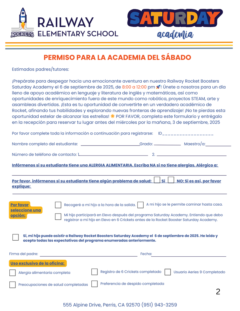 Permiso para la academia del sabado