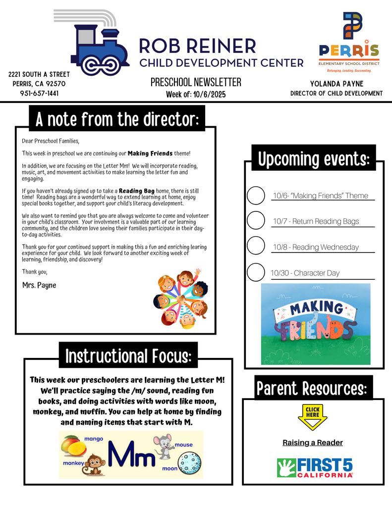 Preschool Families Newsletter 10-6-25