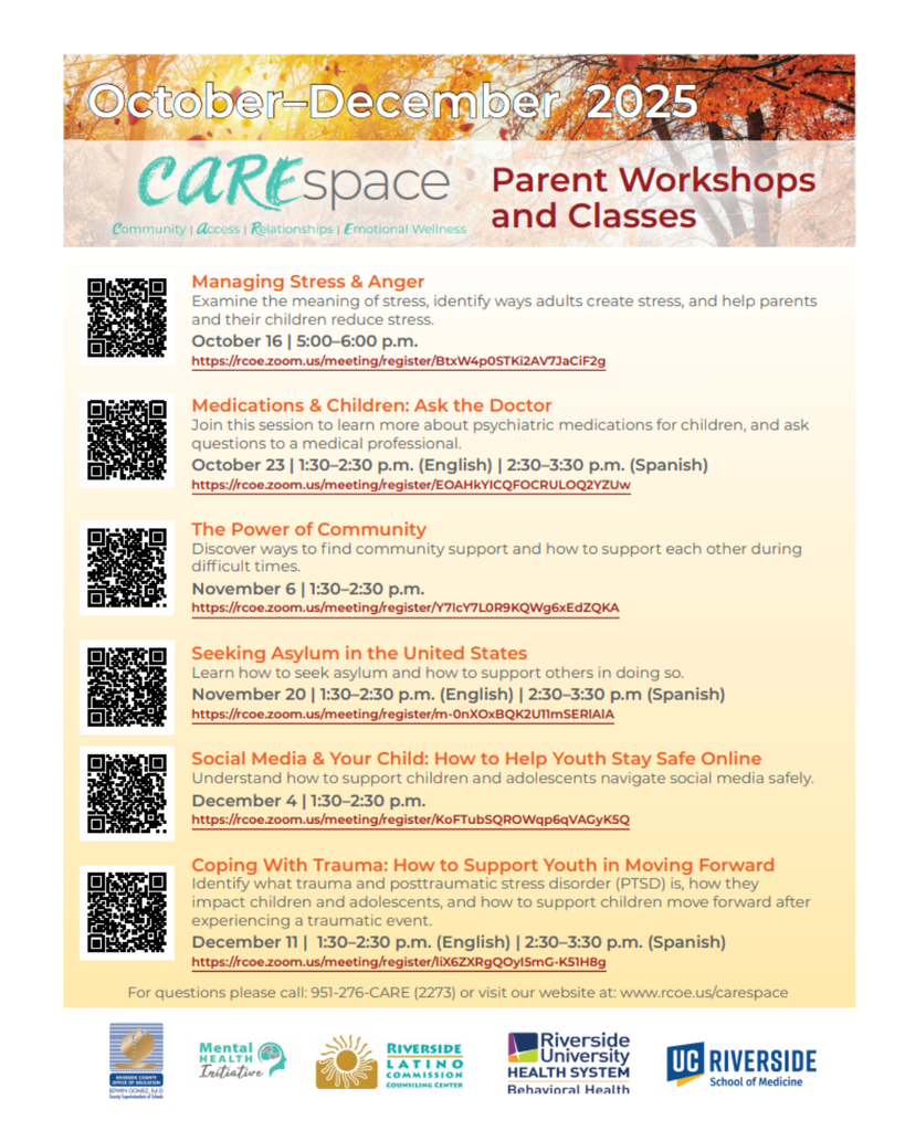 Fall-Dec CareSpace Parent Workshops