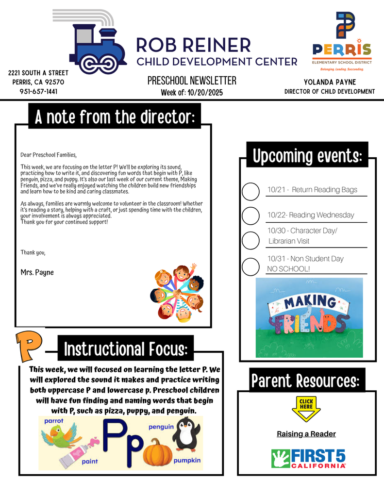Copy of Preschool Families Newsletter 10-20-25