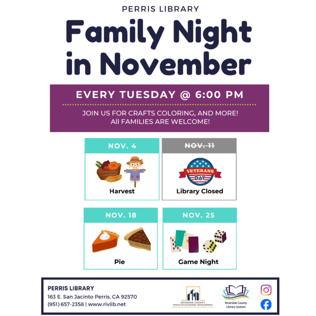 Perris Public Library November Events/Activities