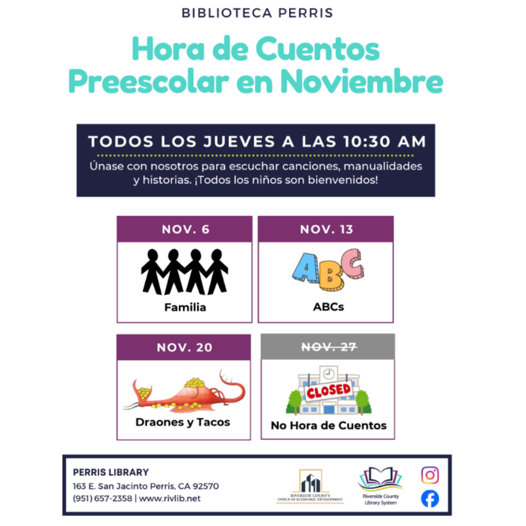 Perris Public Library November Events/Activities