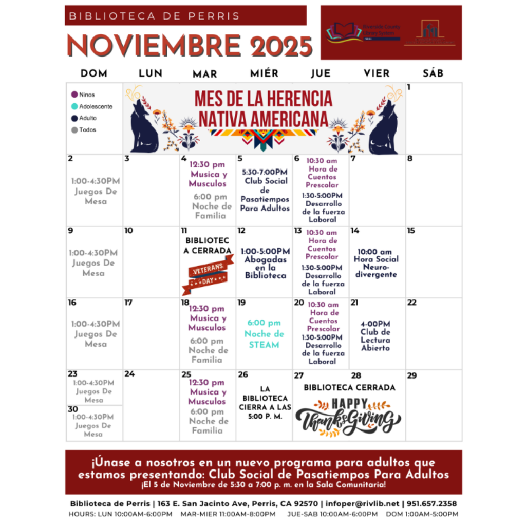 Perris Public Library November Events/Activities