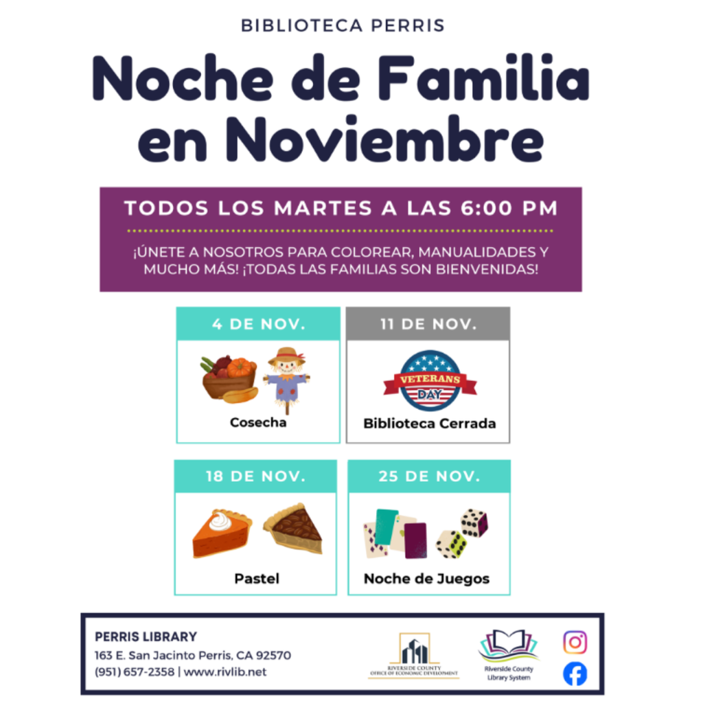 Perris Public Library November Events/Activities
