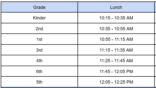 Dear Parents and Guardians, We would like to inform you about the schedule to come to school and enjoy the Thanksgiving lunch with your child.