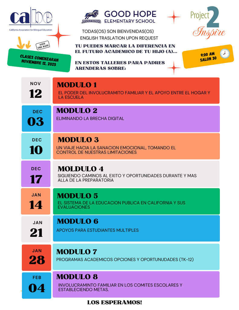 Los Esperamos! We look forward to seeing you!