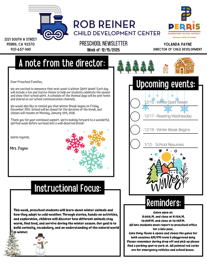 Preschool December 15, 2025 Newsletter