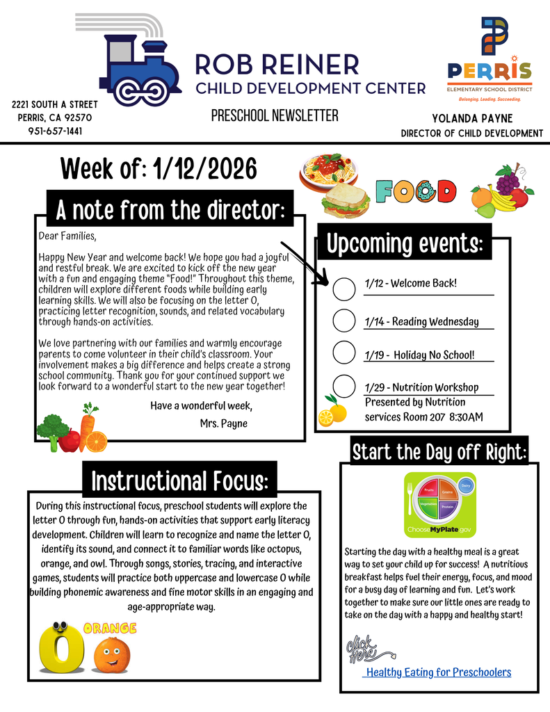 Preschool Families Newsletter 1-12-26