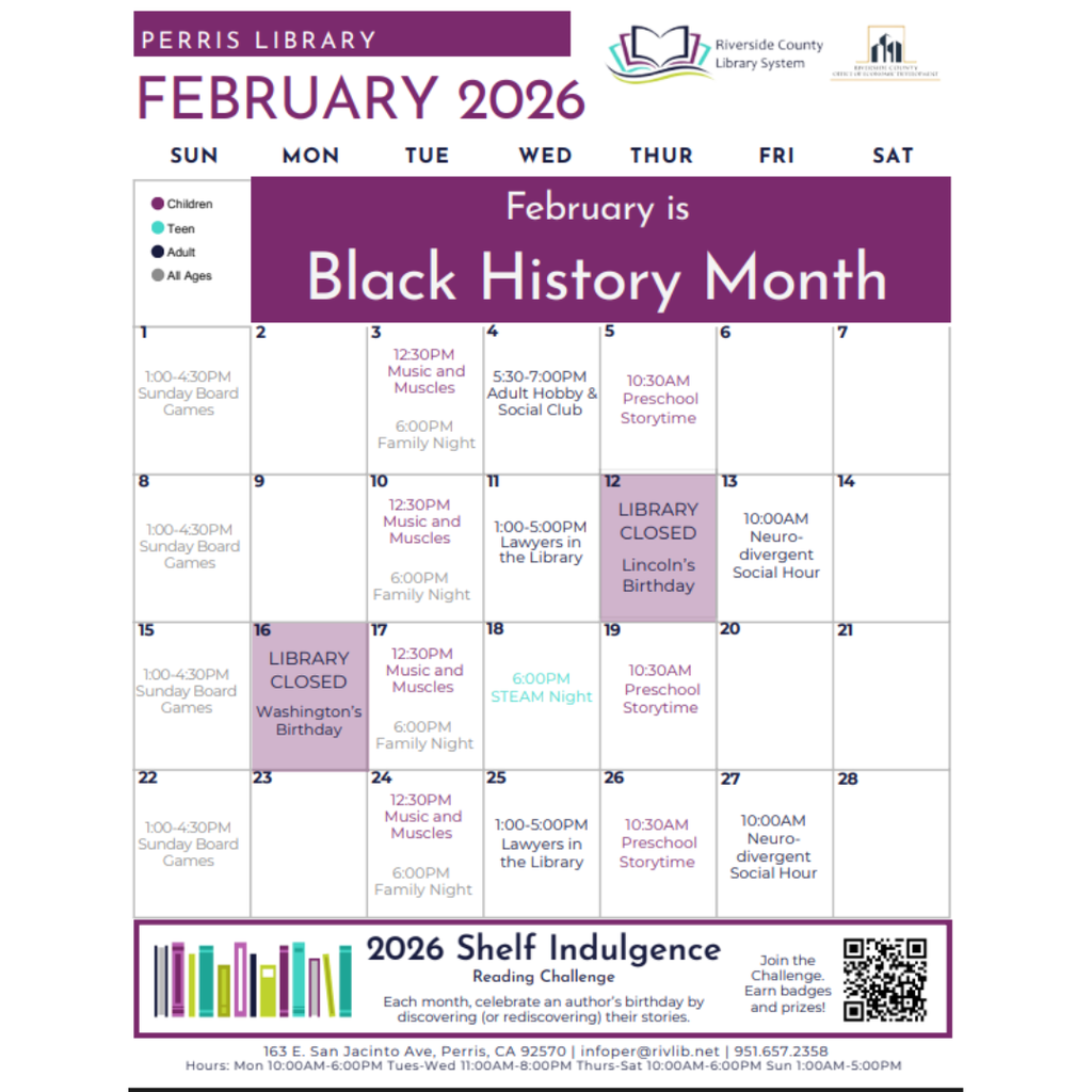 Perris Library February Events 2026