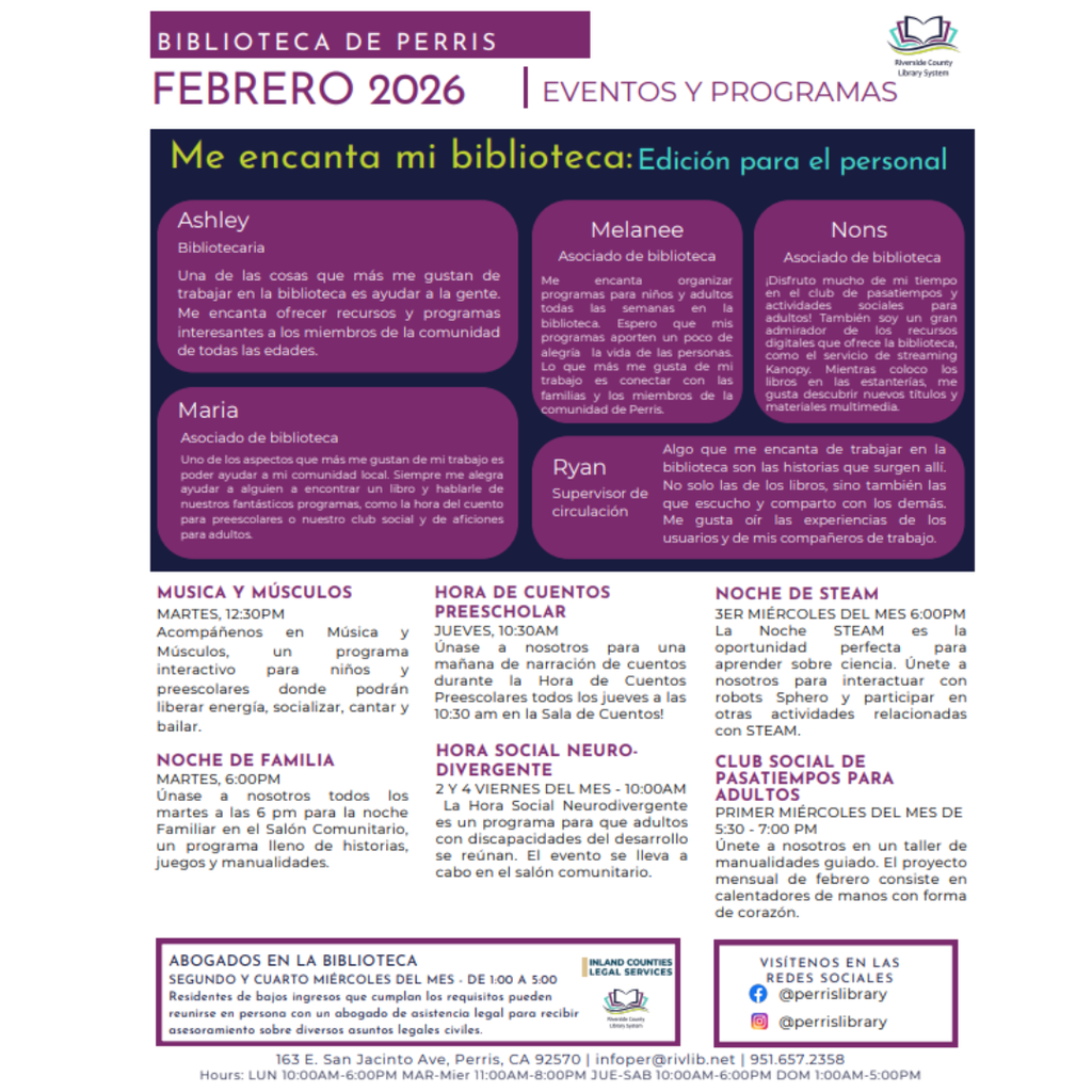 Perris Library February Events 2026