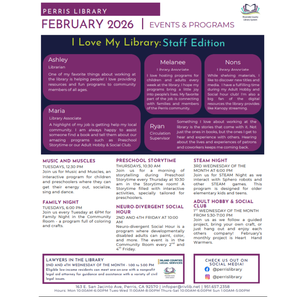 Perris Library February Events 2026