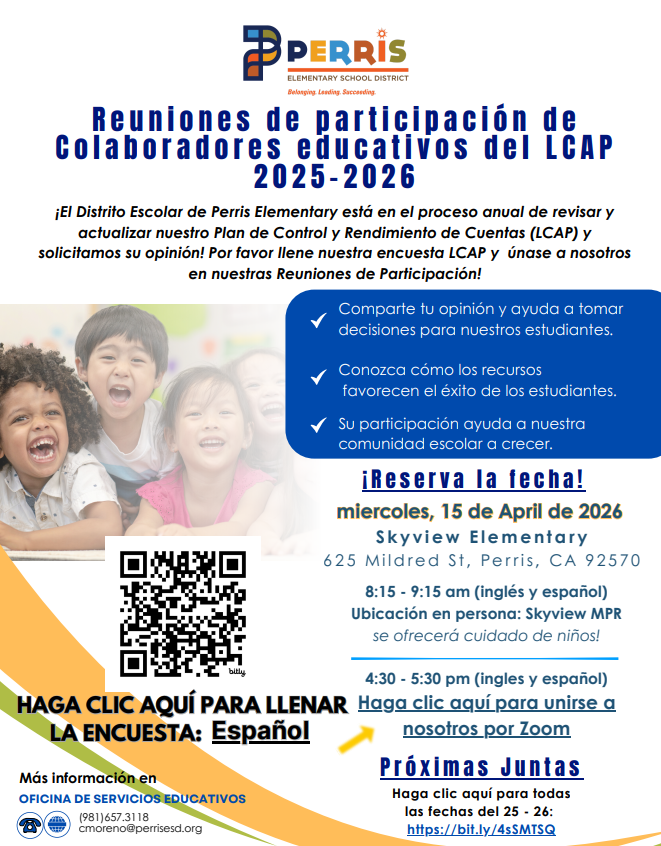  Reuniones de participación de colaboradores educativos del LCAP Miercoles 15 de abril