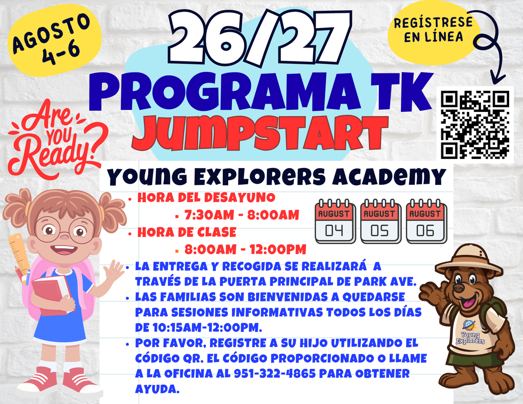 We are so excited to meet you! We are hosting a 3 day Jumpstart Program for our incoming TK students August 4 - August 6 and we'd love to see you there.