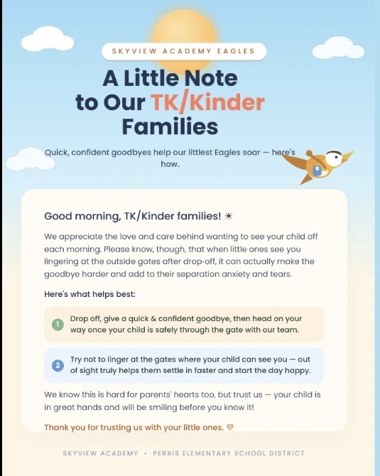 A Little Note to Our TK/Kinder Families