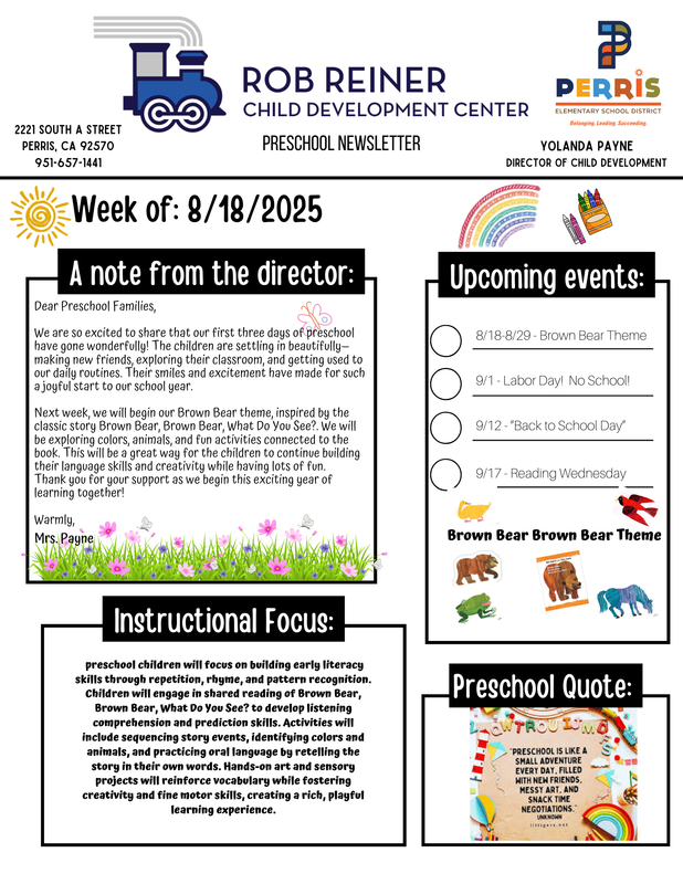 PRESCHOOL AUGUST NEWSLETTER