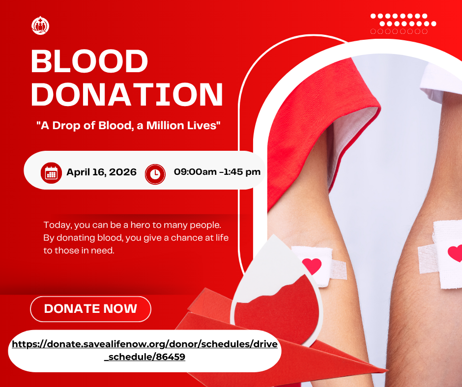 Blood drive April 16th from 9 am -1:45. Walk ins welcome! link to click on to be able to sign up.