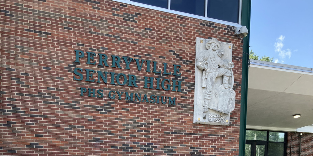 In image of the front facade of Perryville High School.