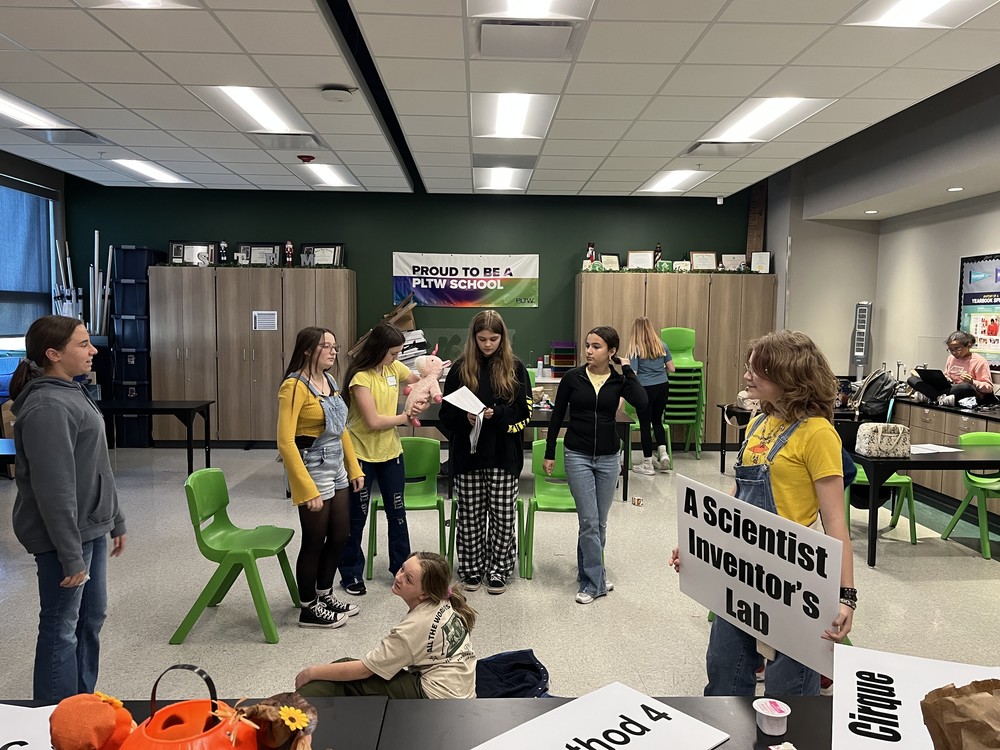 Members of the PCMS Pegleg Players rehearse for their fall performance.