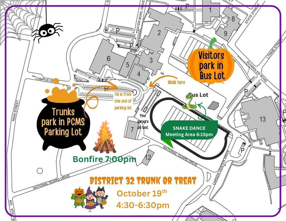 Map for Trunk or Treat and Snake Dance Events