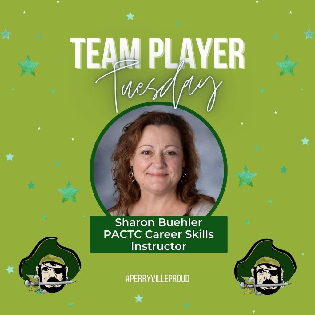 Teacher Proud Tuesday graphic for Career Center Career Skills Instructor Sharon Buehler.