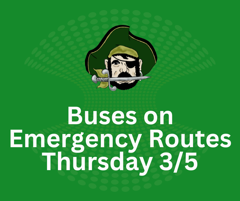 Graphic that says "Buses on Emergency Routes Thursday 3/5"