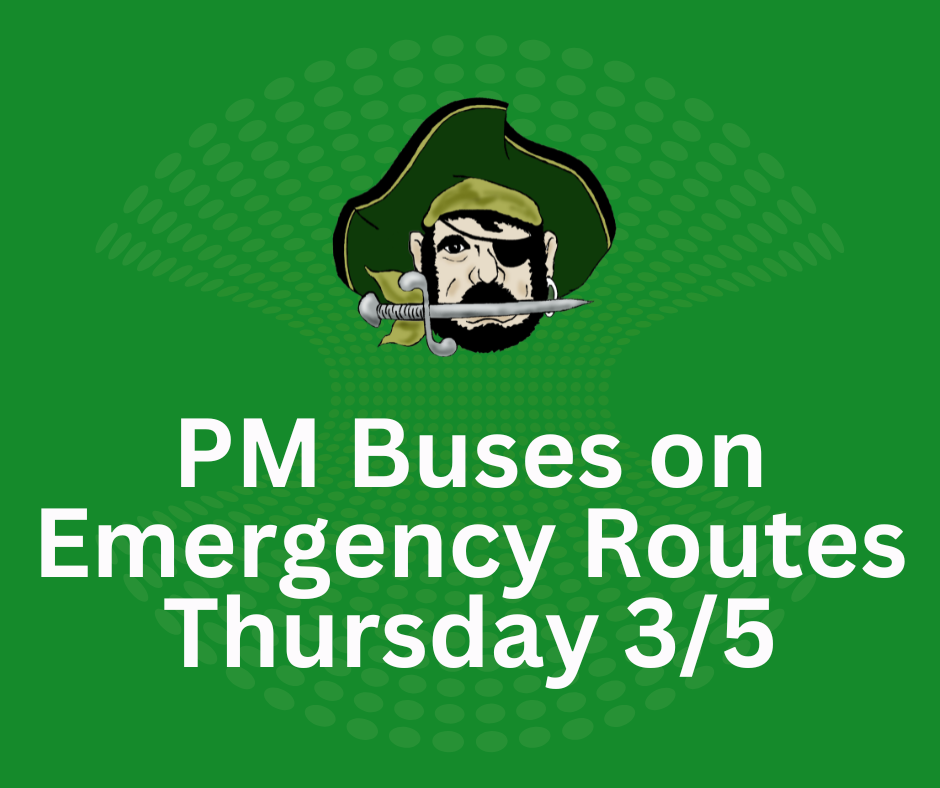 Graphic that says "PM Buses on Emergency Routes Thursday 3/5"