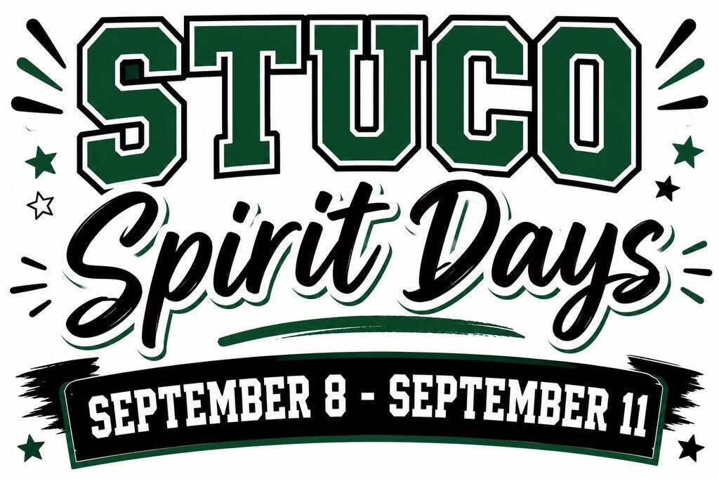 Graphic that says "STUCO Spirit Days, September 8-11"