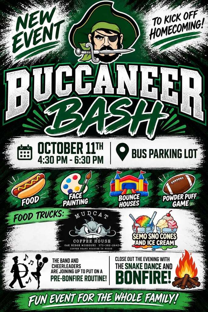 An event flyer for the Buccaneer bash.