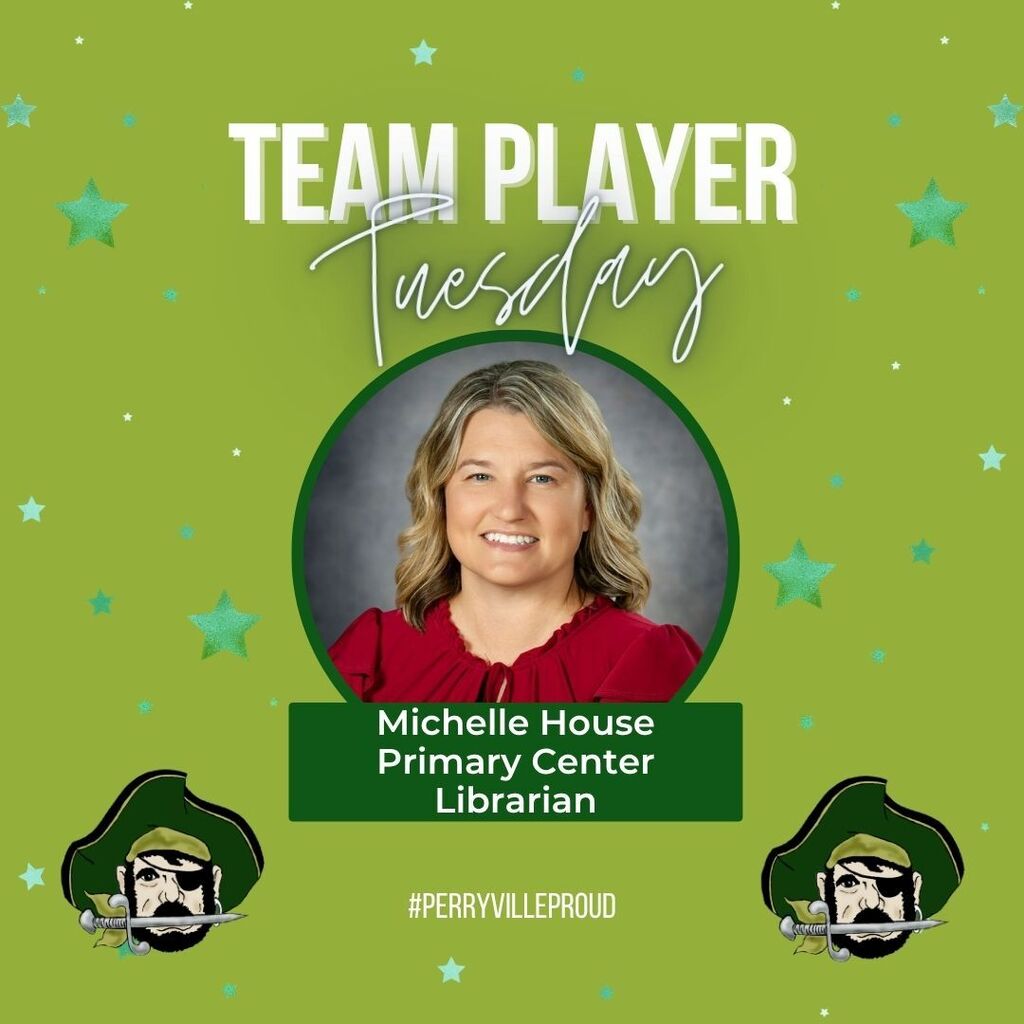 Team Player Tuesday Graphic for Michelle House, Primary Center Librarian