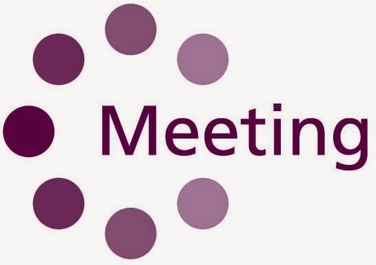 Word meeting in purple with seven purple dots surrounding it