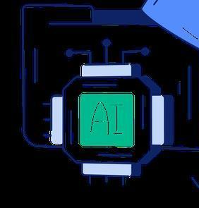 Illustration of artificial intelligence in education with a graduation cap and digital interface.